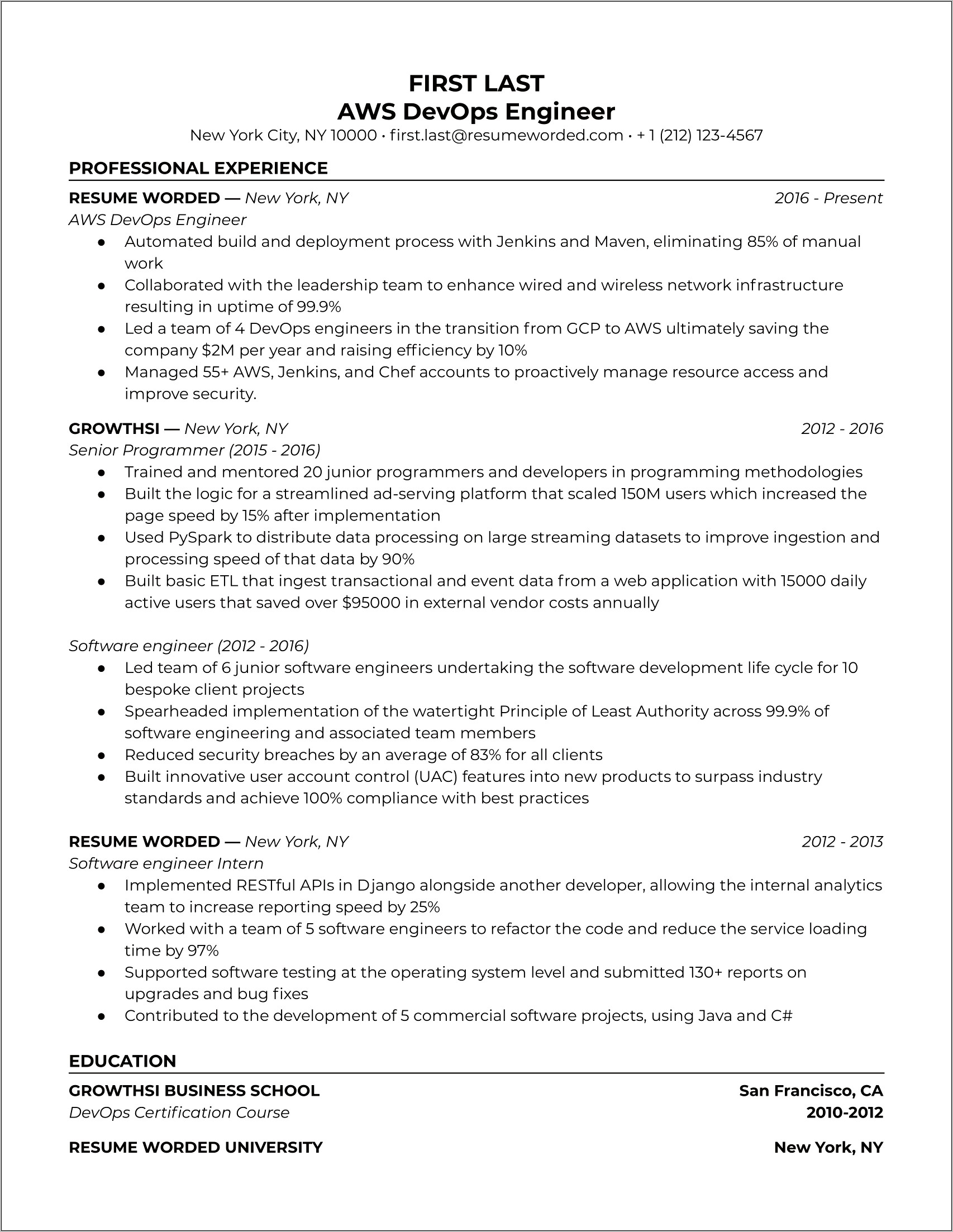 Aws Sample Resume For Experienced