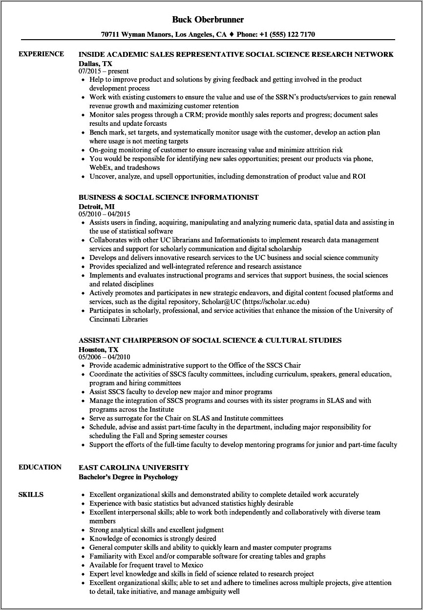 B A Psychology Resume Examples