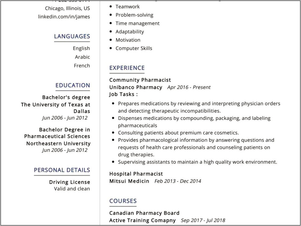 B Pharmacy Resume Free Download