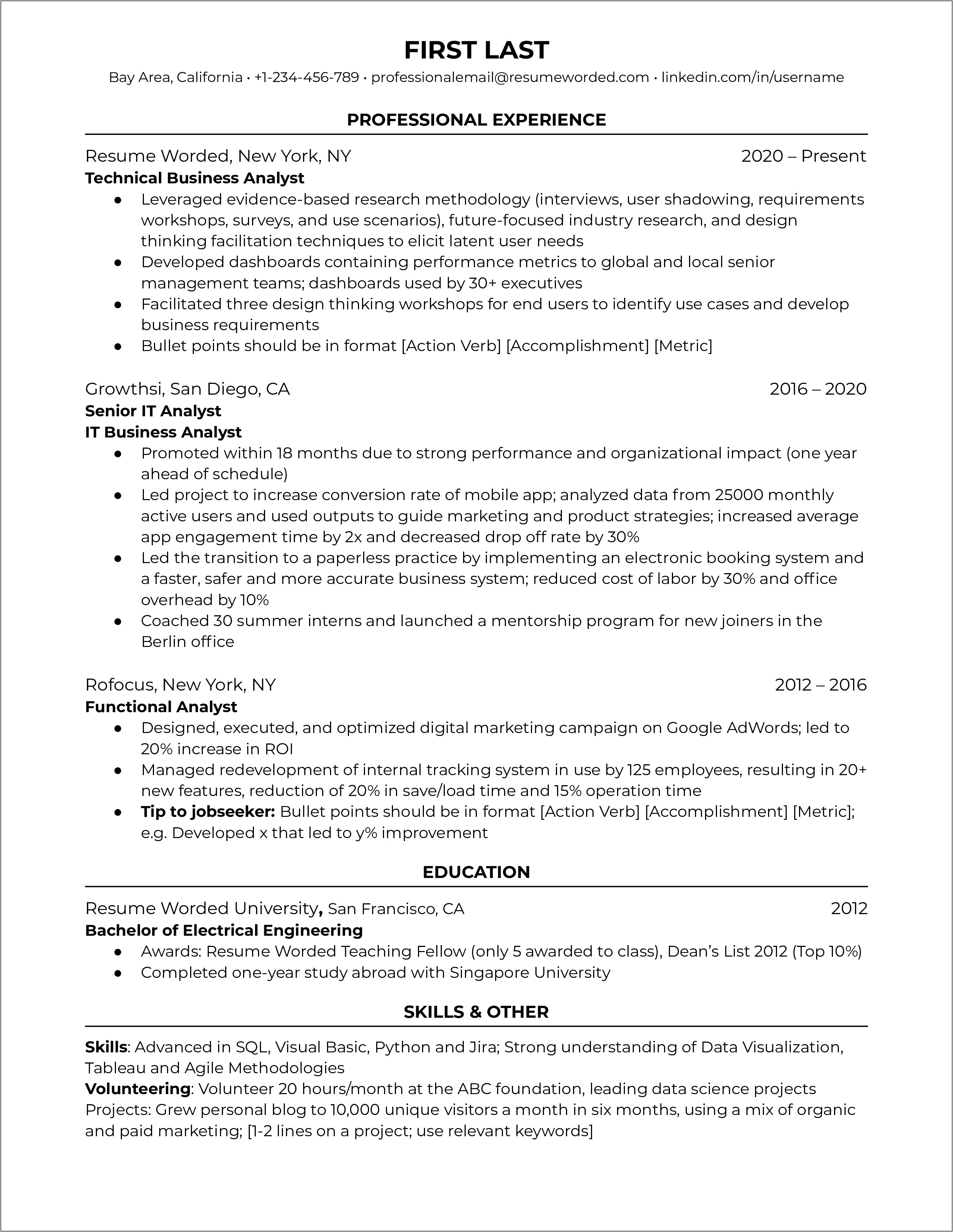 Bachelor Of Arts Resume Sample