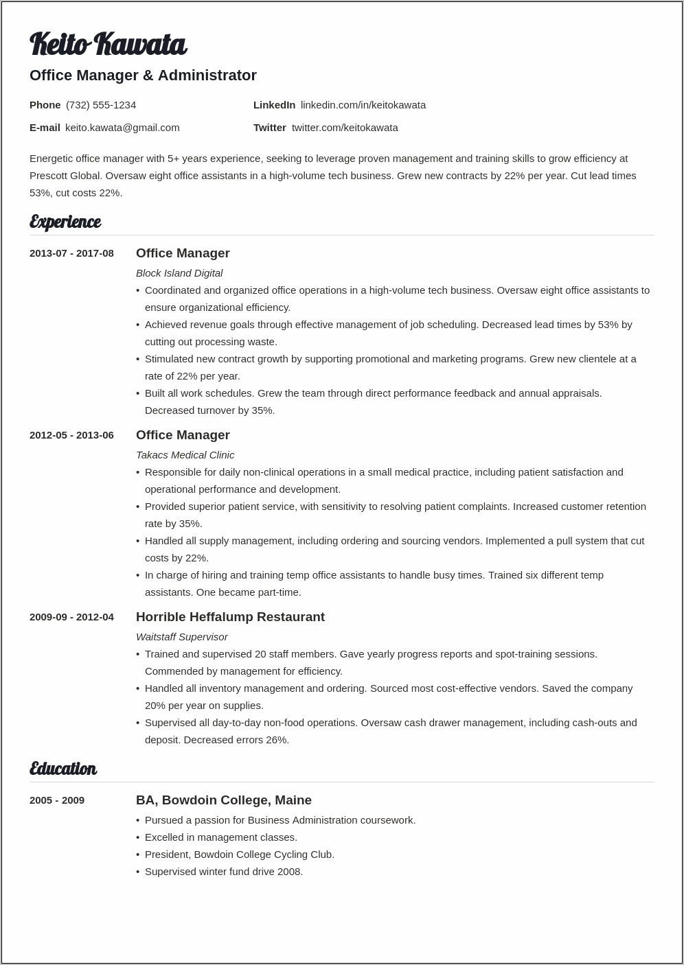Back Office Job Description Resume