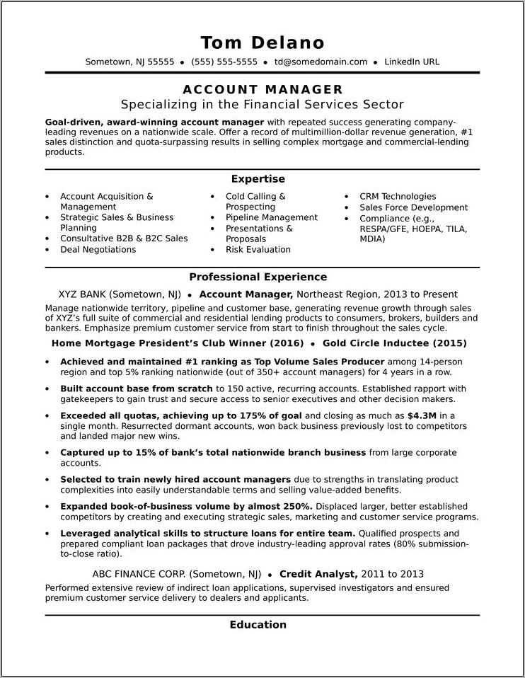 Bank Account Manager Resume Sample