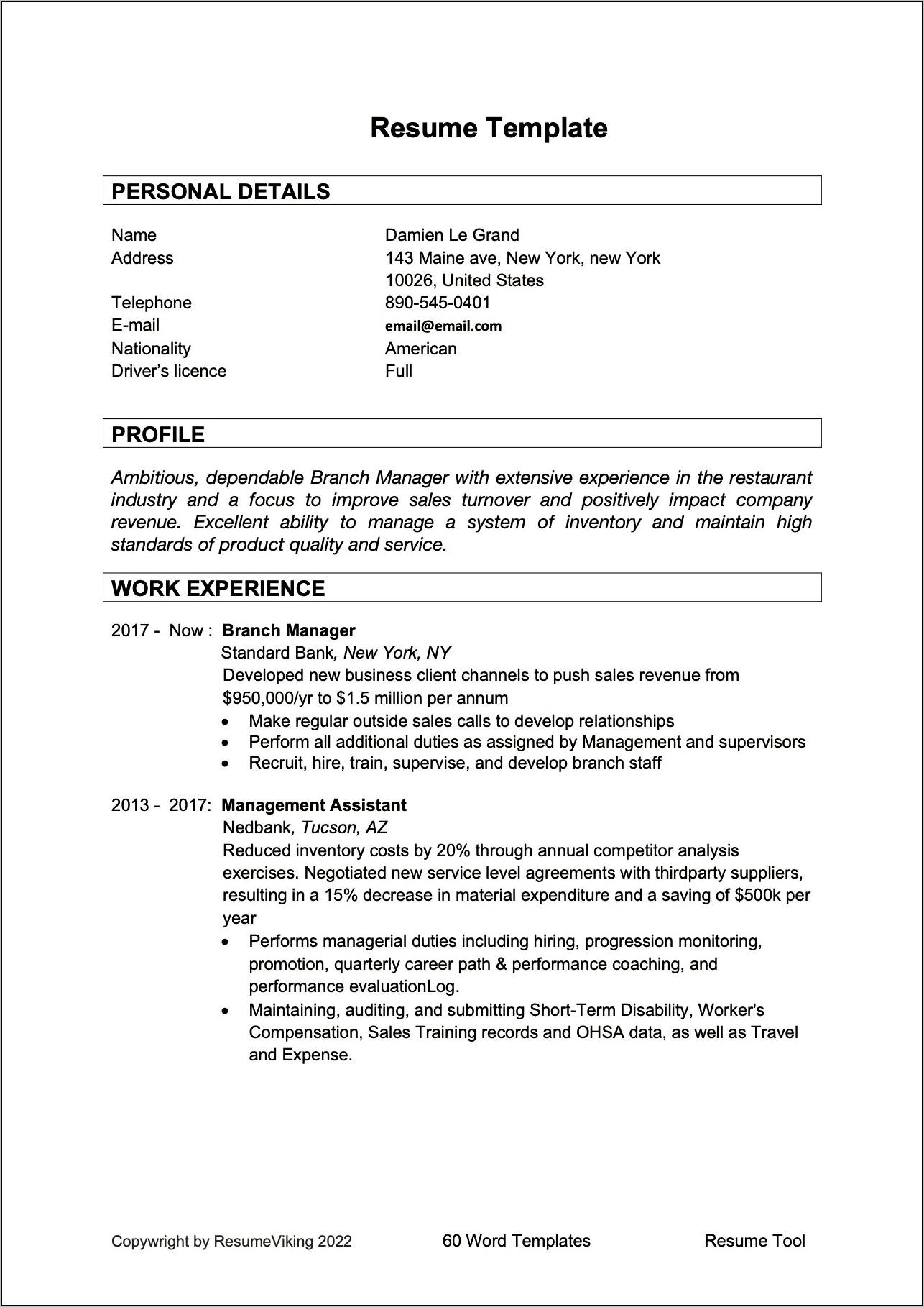 Bank Branch Manager Resume Doc