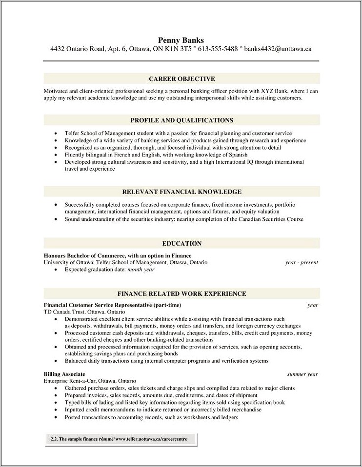 Bank Collection Representative Resume Sample