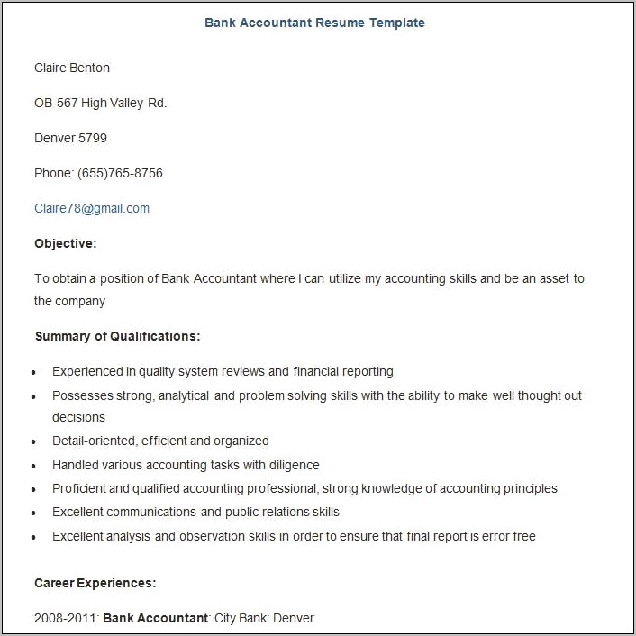 Bank Experience On Resume Example