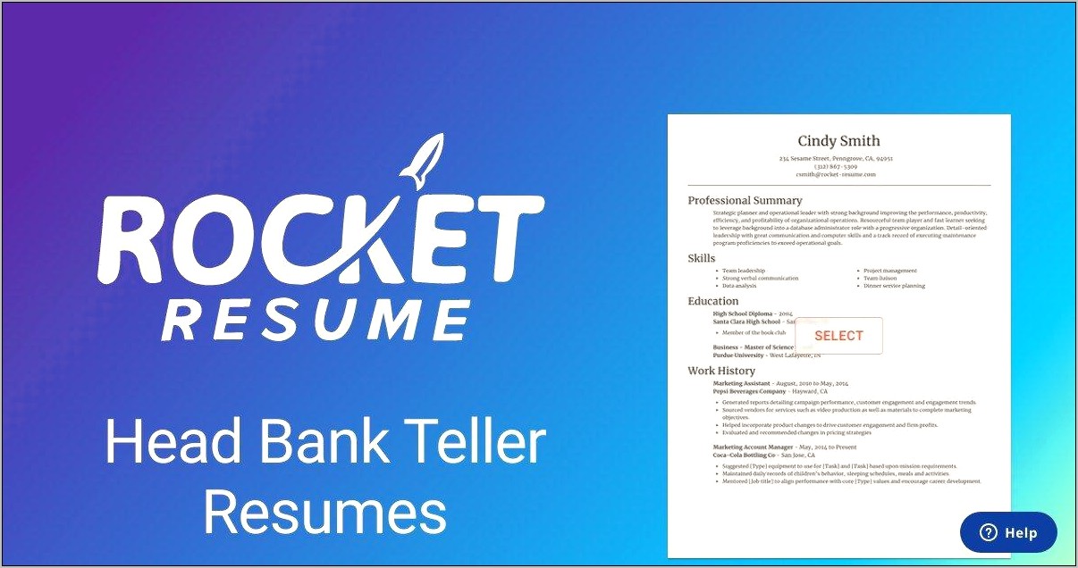 Bank Head Teller Sample Resume