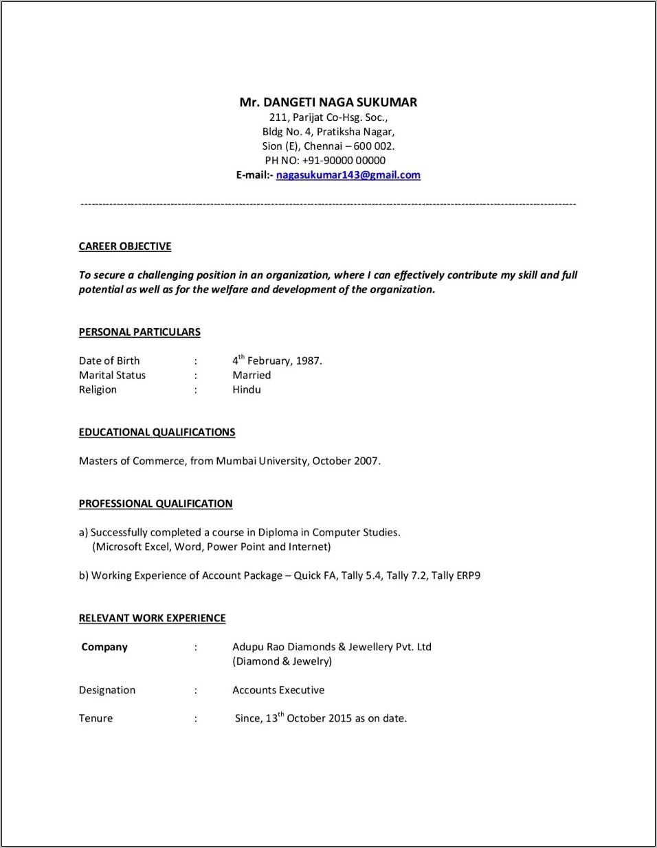 Bank Resume Format Free Download