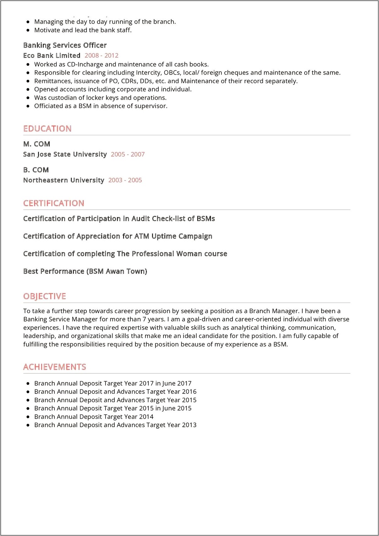 Bank Security Officer Resume Sample