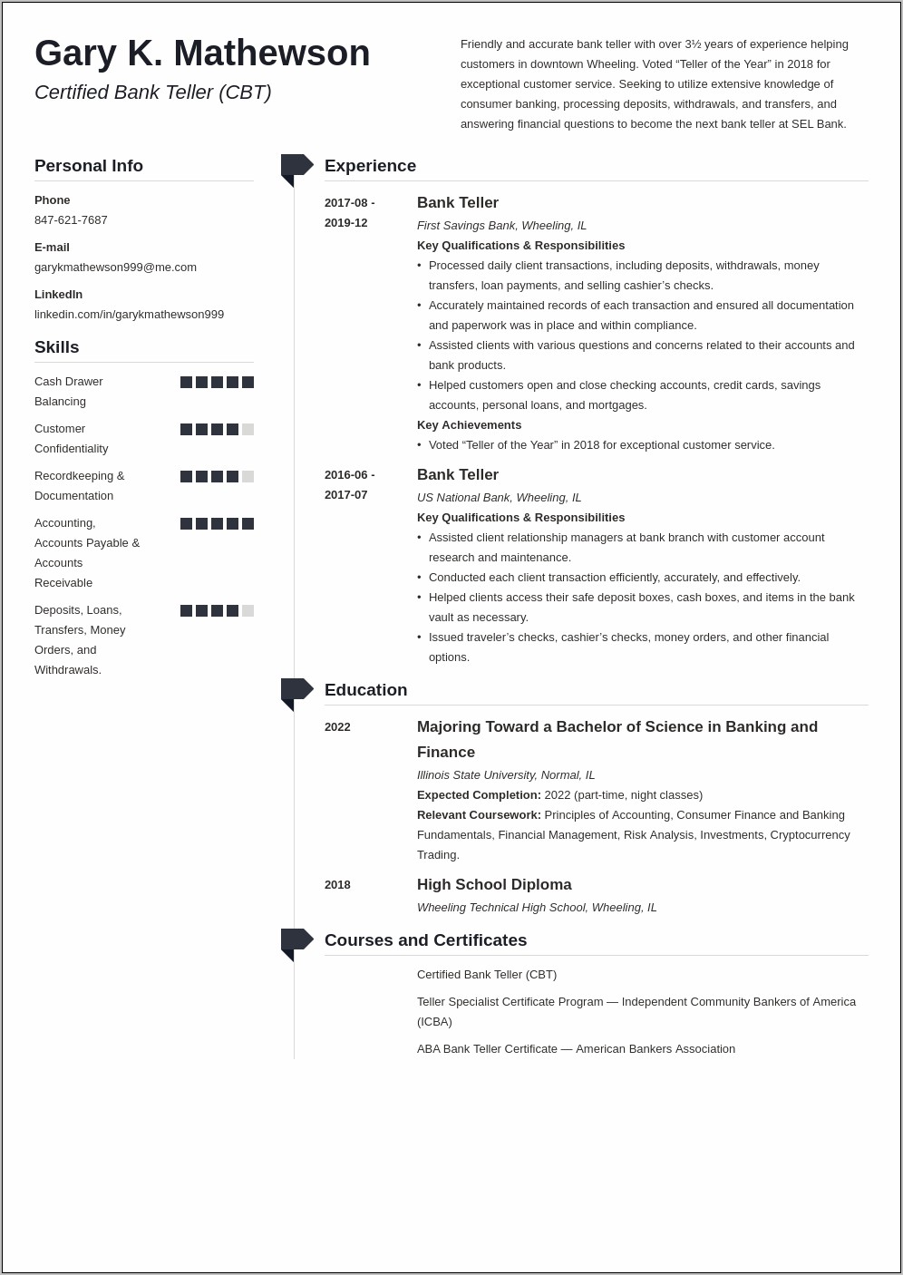 Bank Teller Resume Special Skills