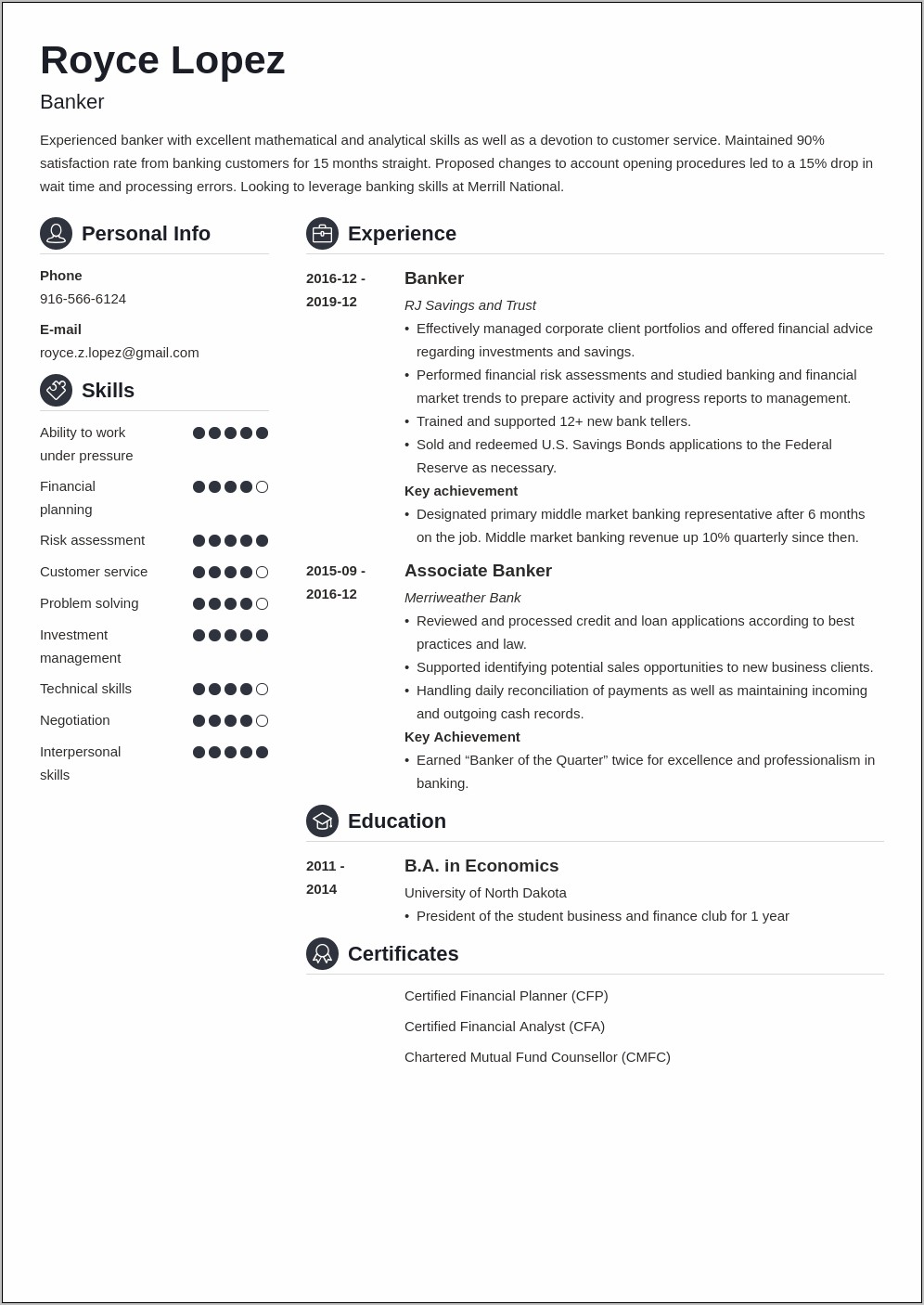 Banking And Finance Resume Examples