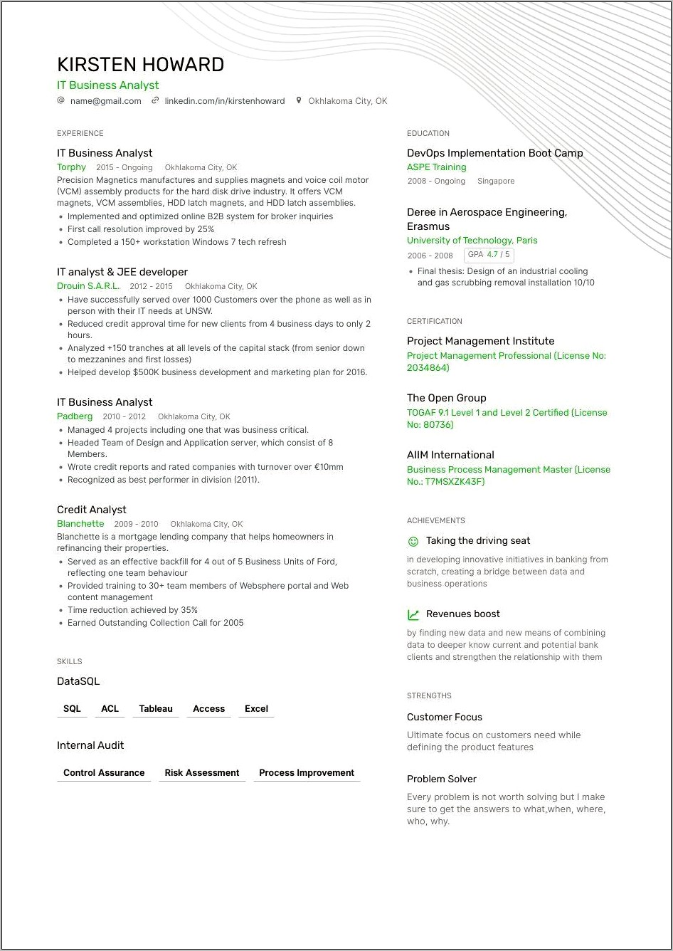 Banking Resume Example Business Analyst