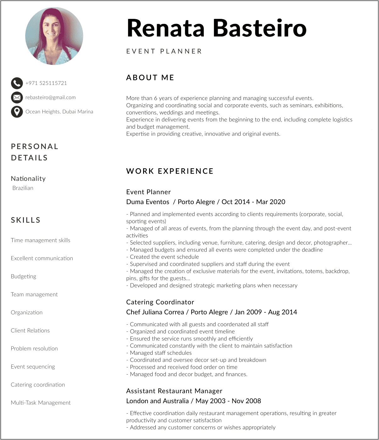 Banquet Manager Resume Job Description