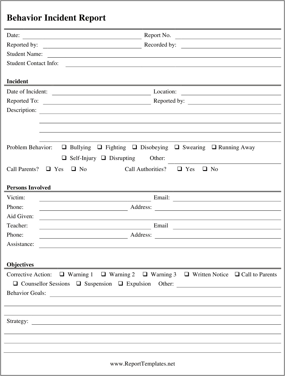 Bar Incident Report Form Template Download