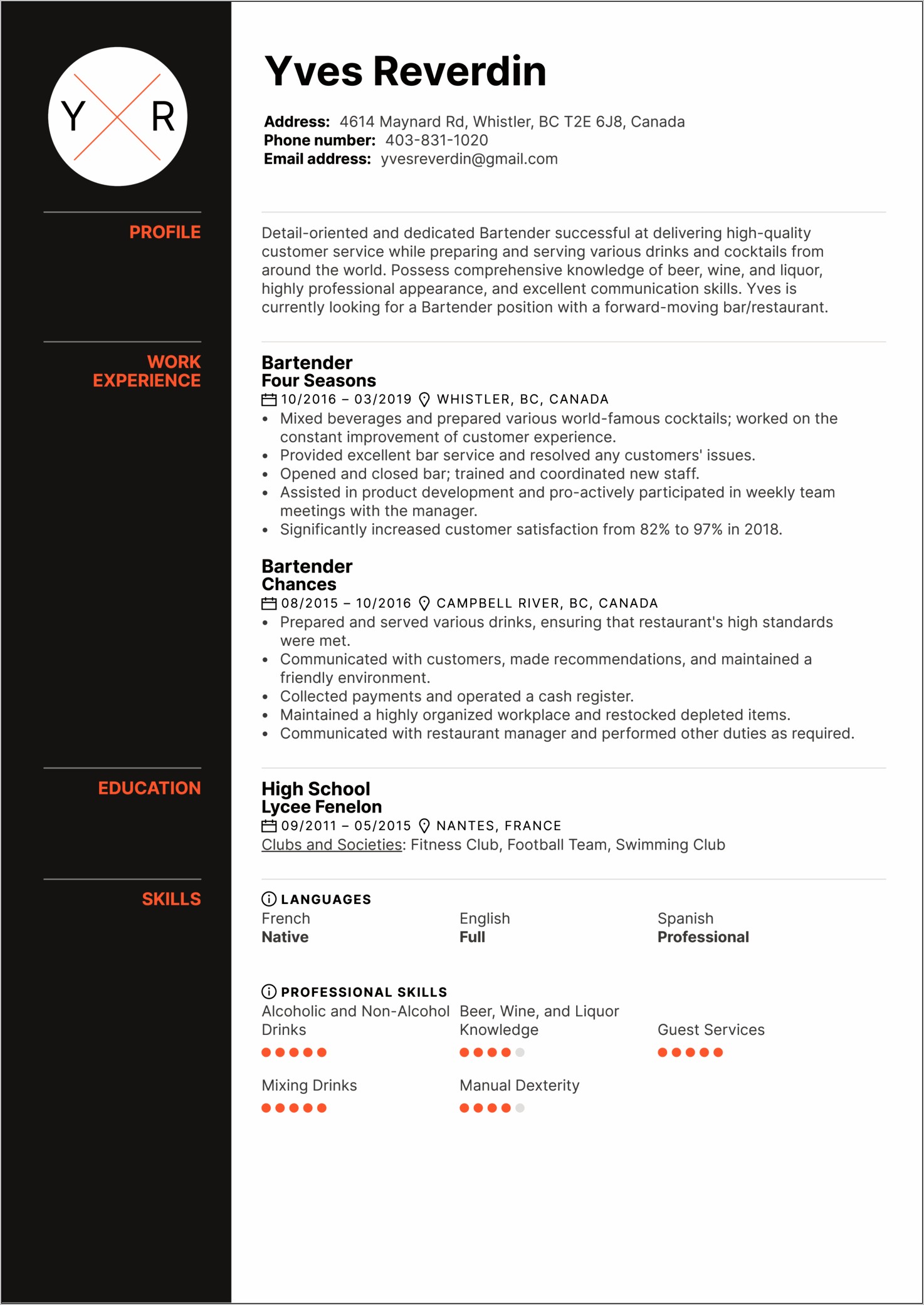 Bar Manager Sample Resume Objective