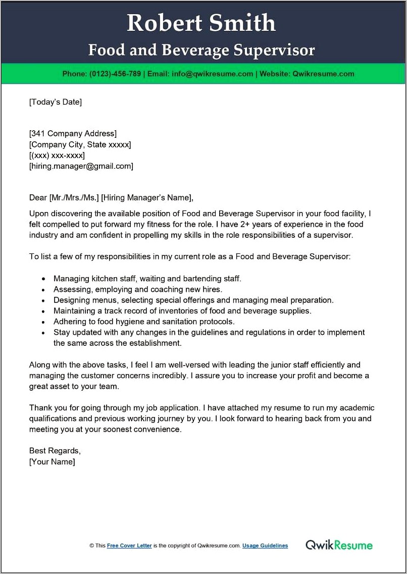 Bartending Resume Cover Letter Examples