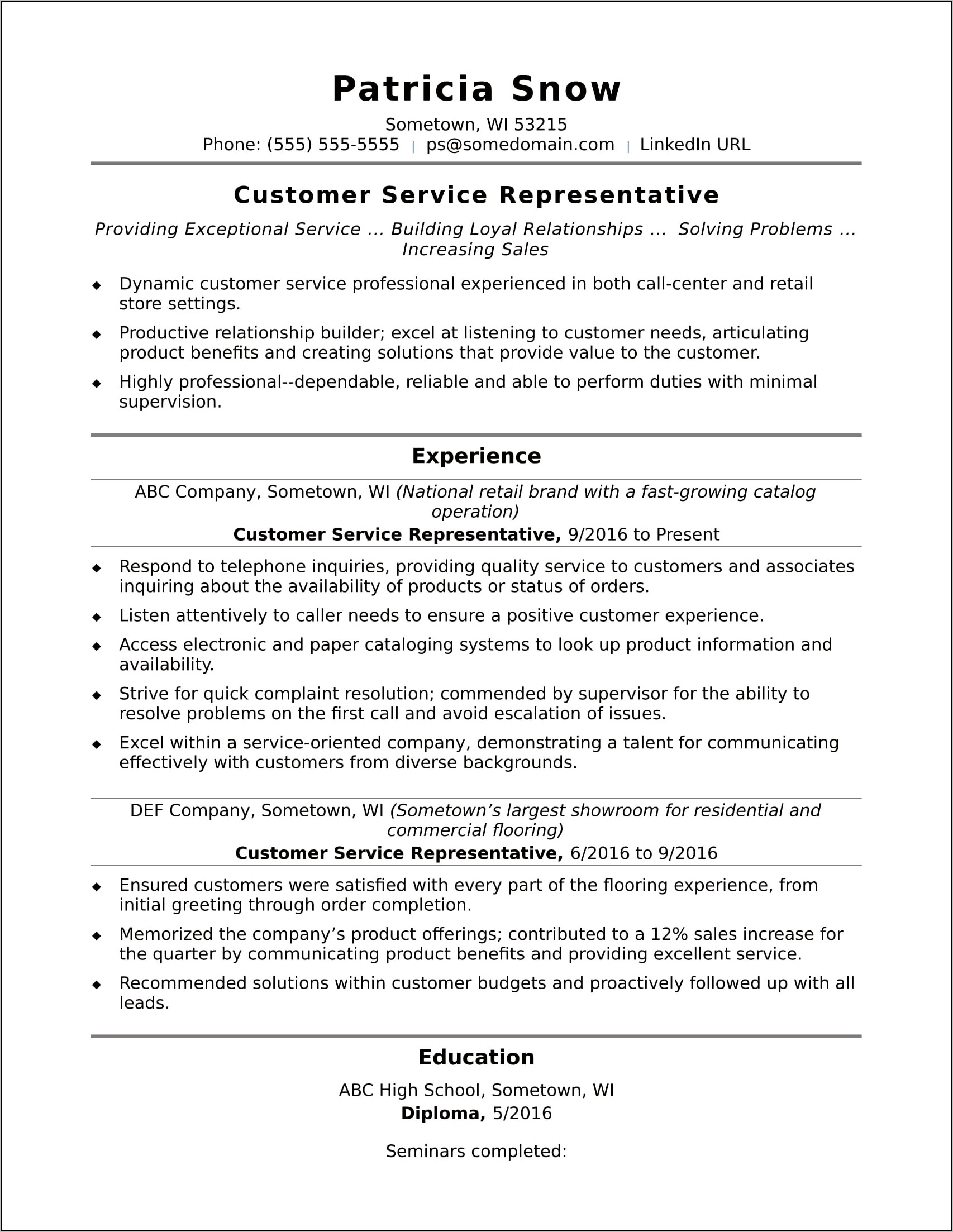 Basic Contact Information Resume Sample