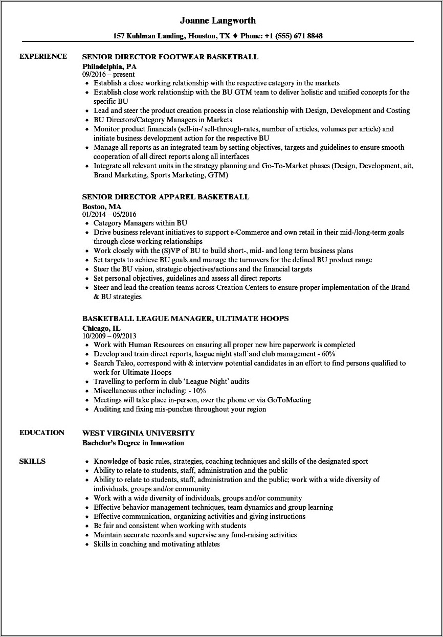 Basketball Coach Resume Objective Examples