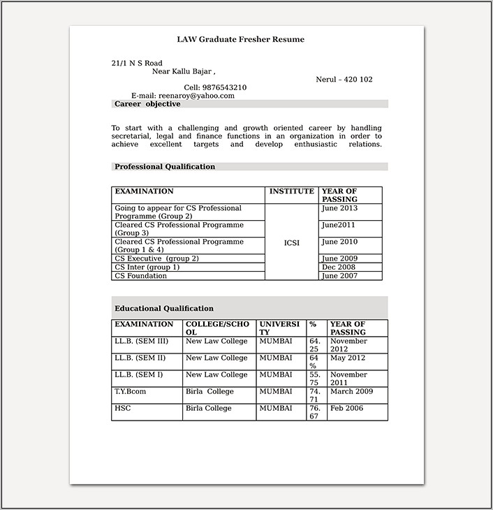 Bcom Fresher Resume Sample Doc