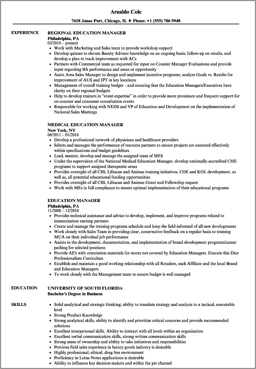 Beauty Salon Sales Manager Resume