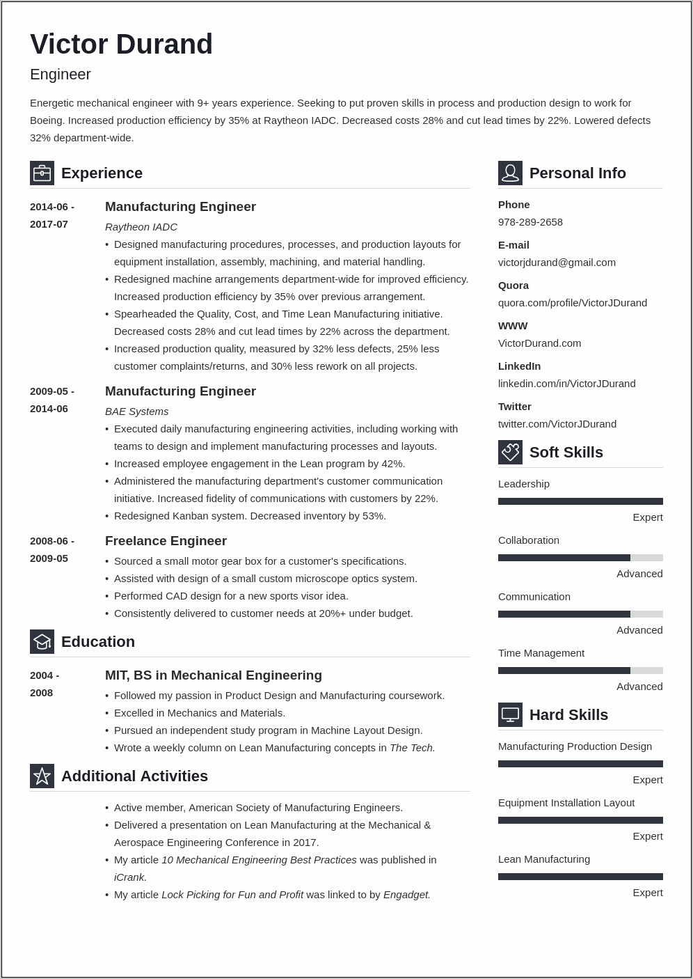 Begin Engineering Career Resume Objective