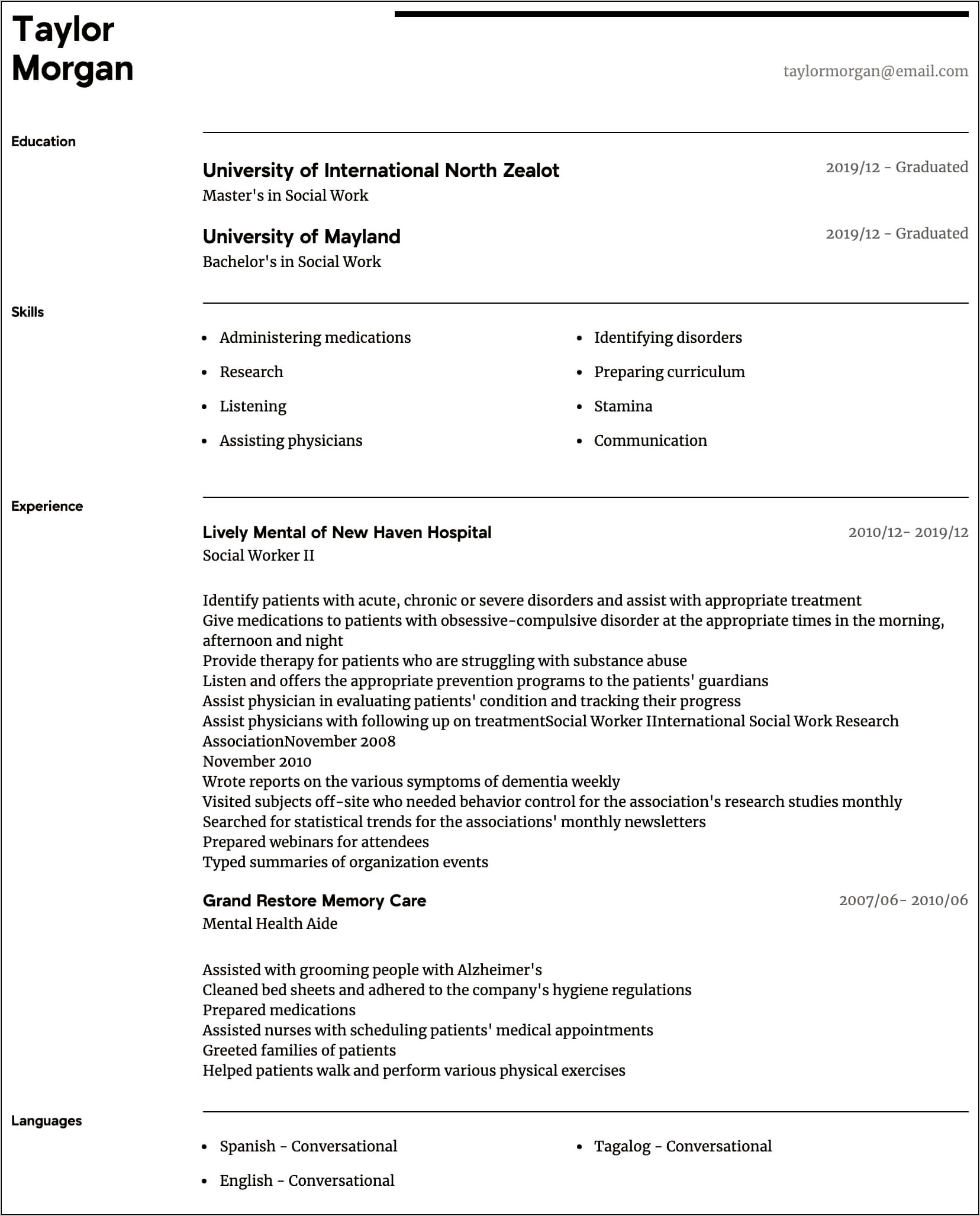 Behavioral Health Federal Resume Sample