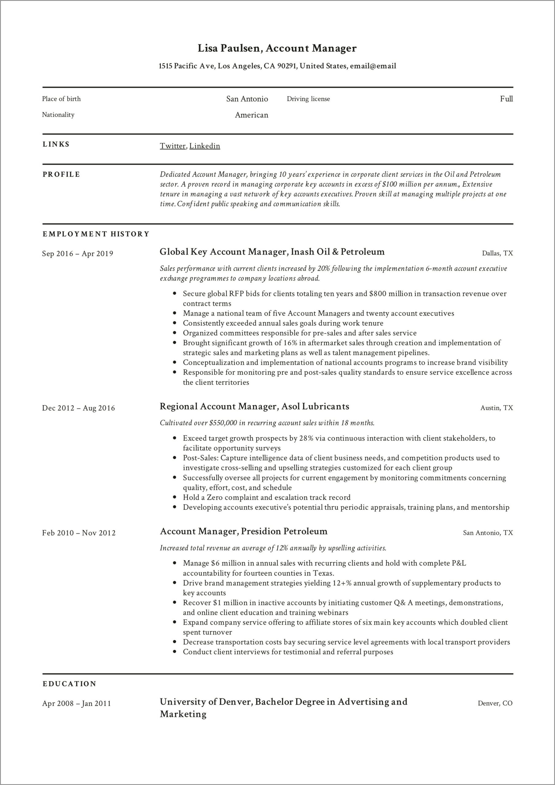 Best Account Executive Resume Examples