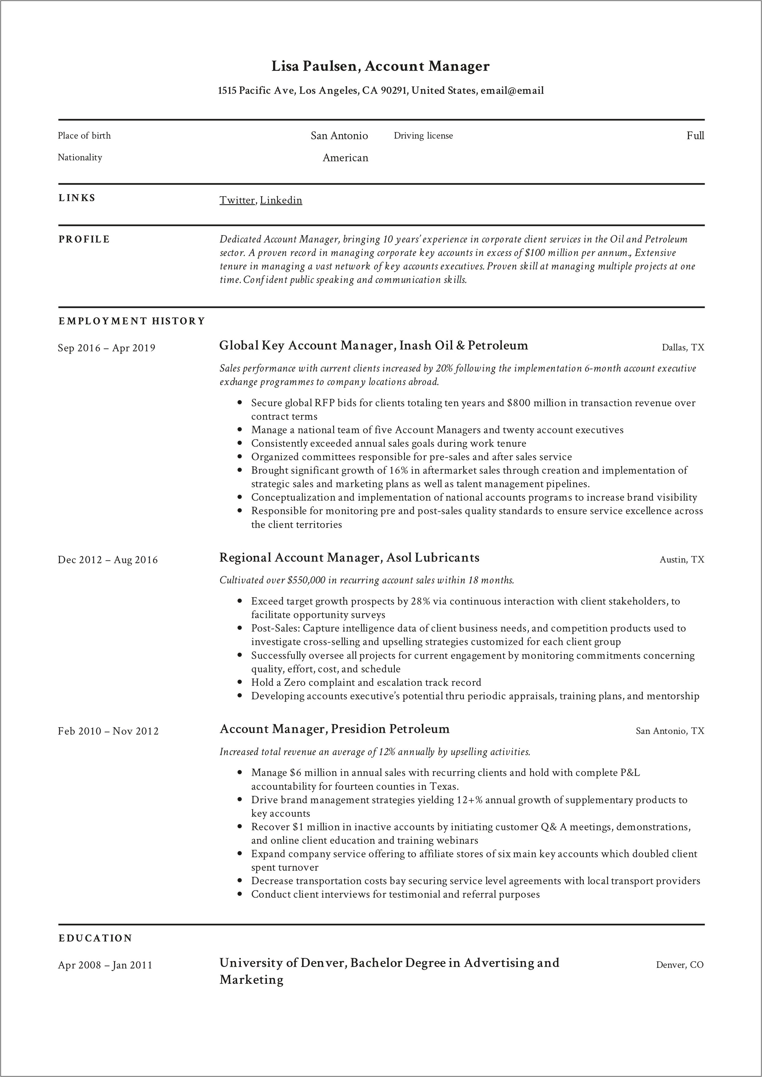 Best Account Executive Resume Examples