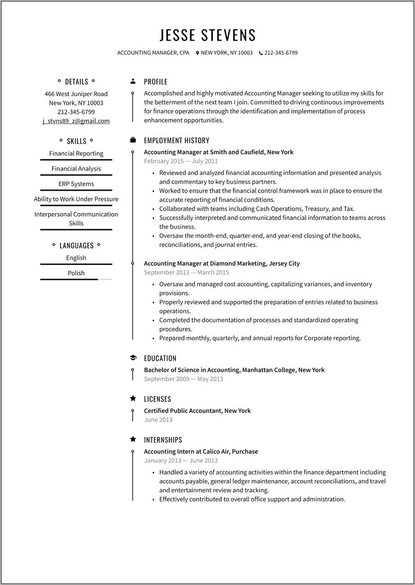 Best Accounting And Finance Resume