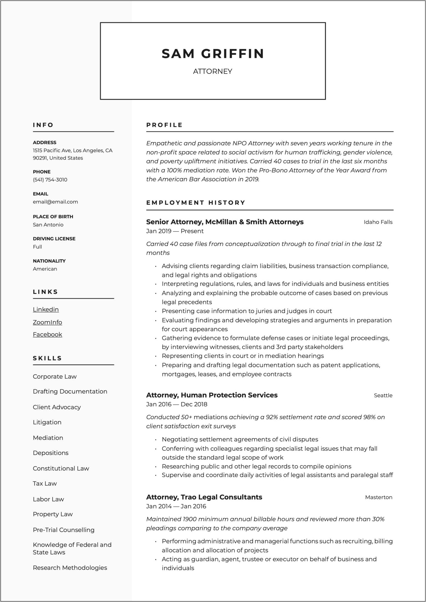 Best Associate Attorney Resume Example