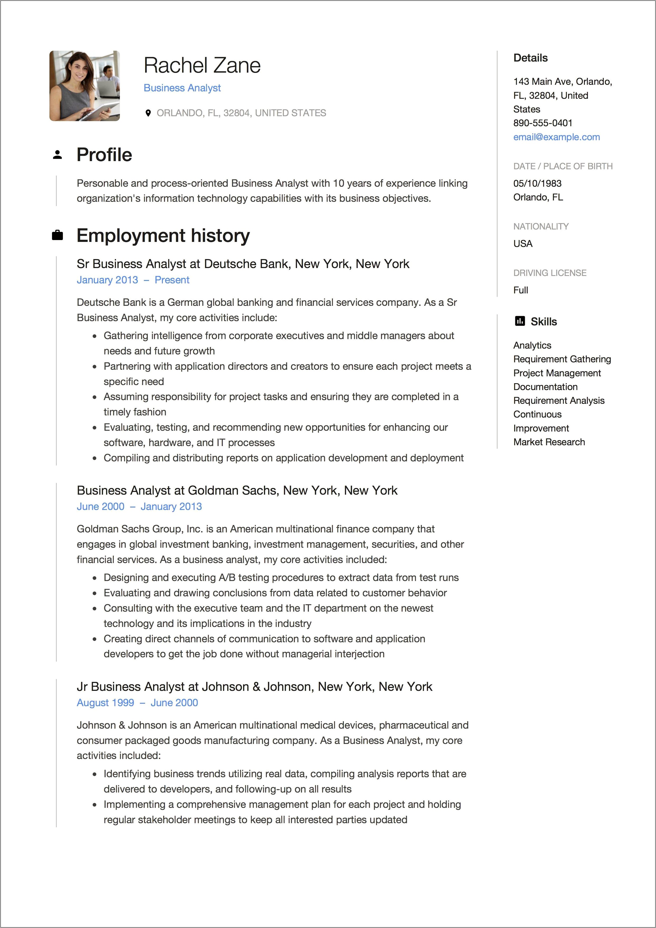 Best Business Analyst Resume Template