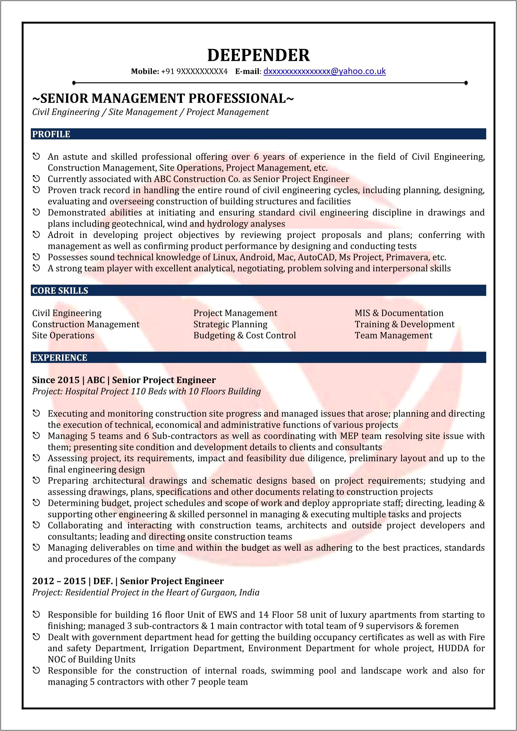 Best Civil Engineer Resume Download