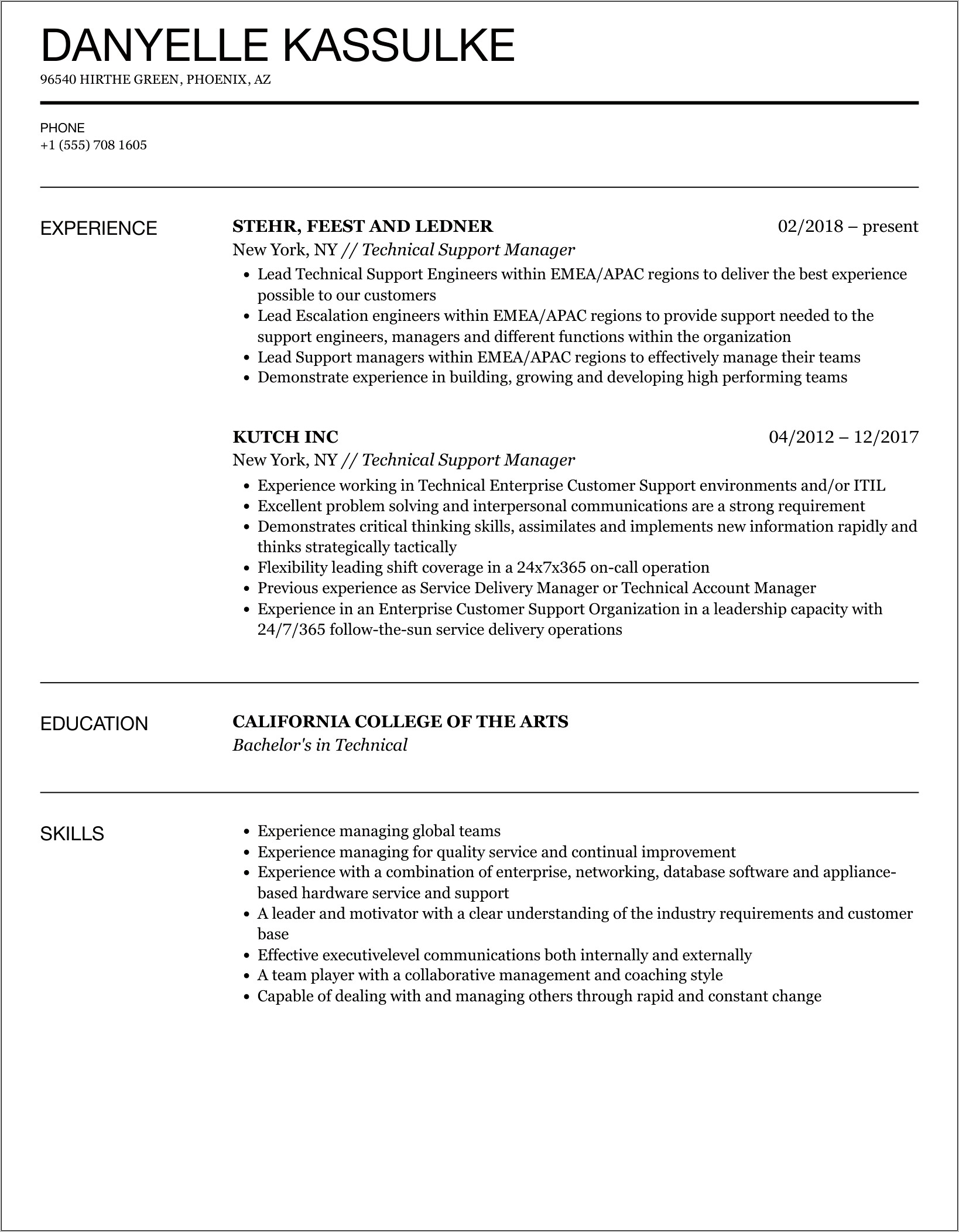 Best Customer Service Manager Resume