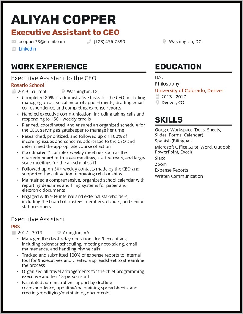 Best Executive Assistant Resume Examples