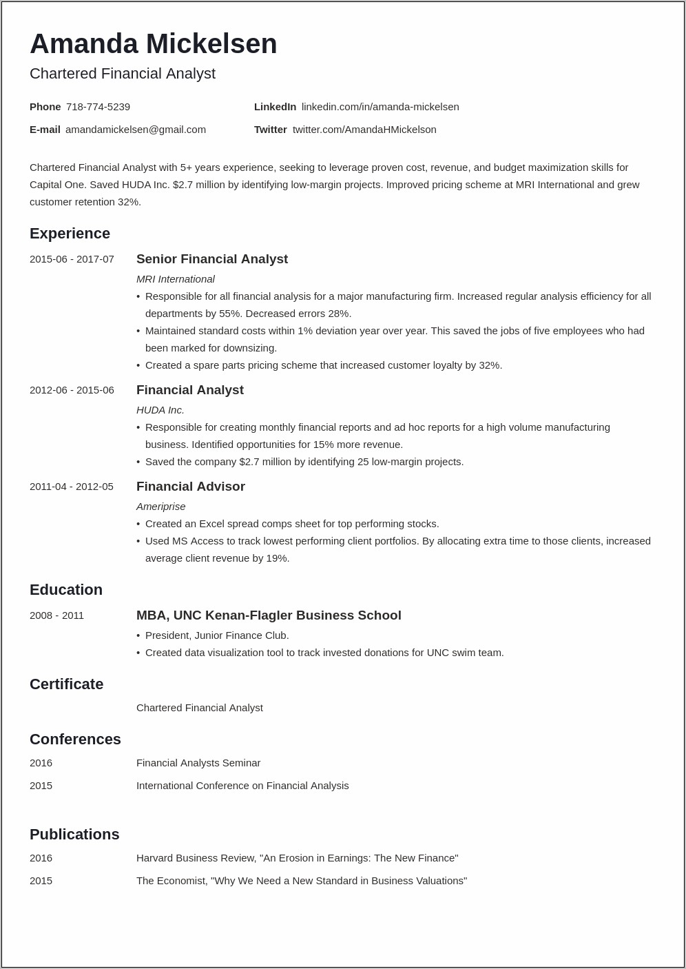 Best Financial Analyst Resume Example