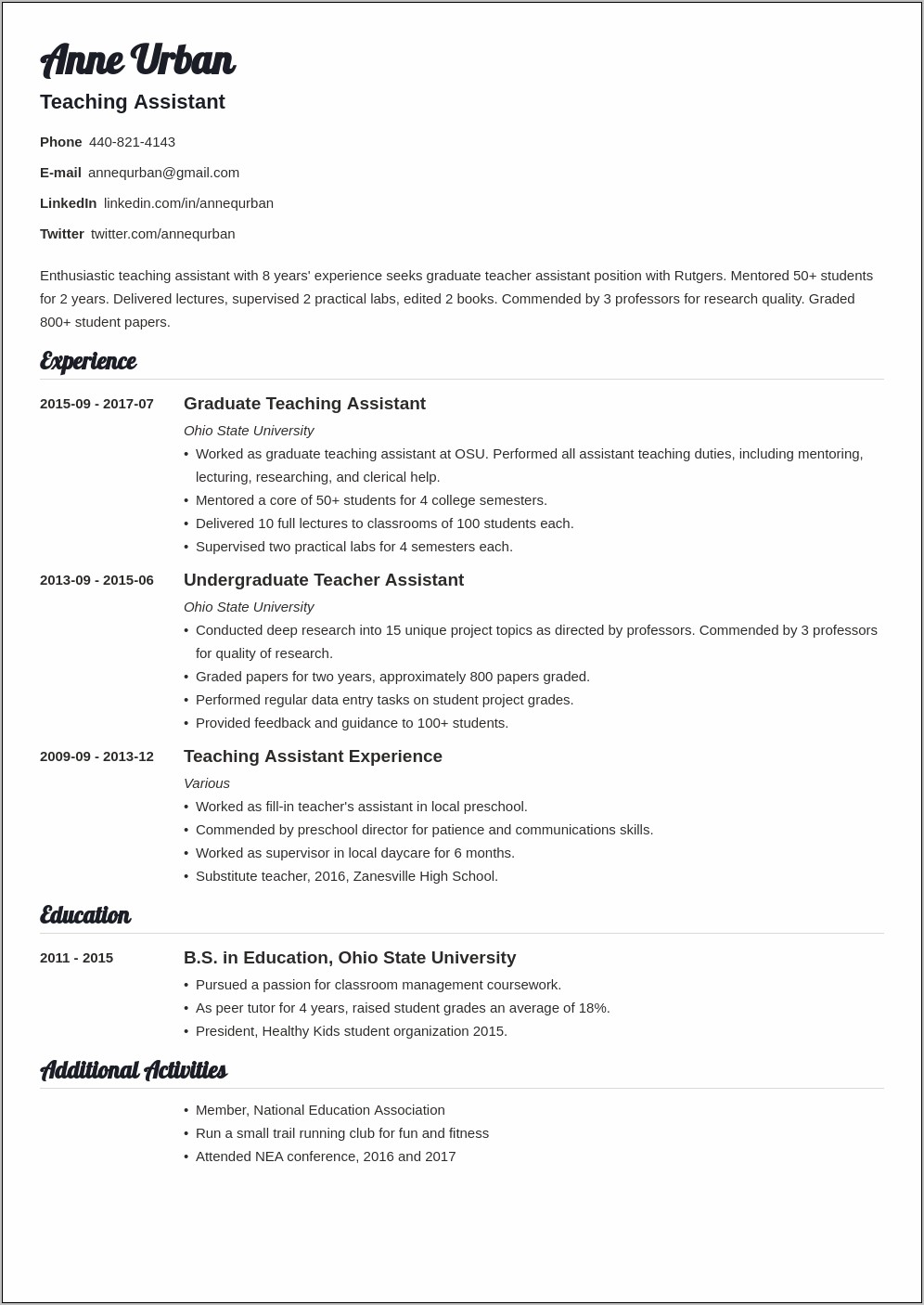 Best Font For Resume Linkedin