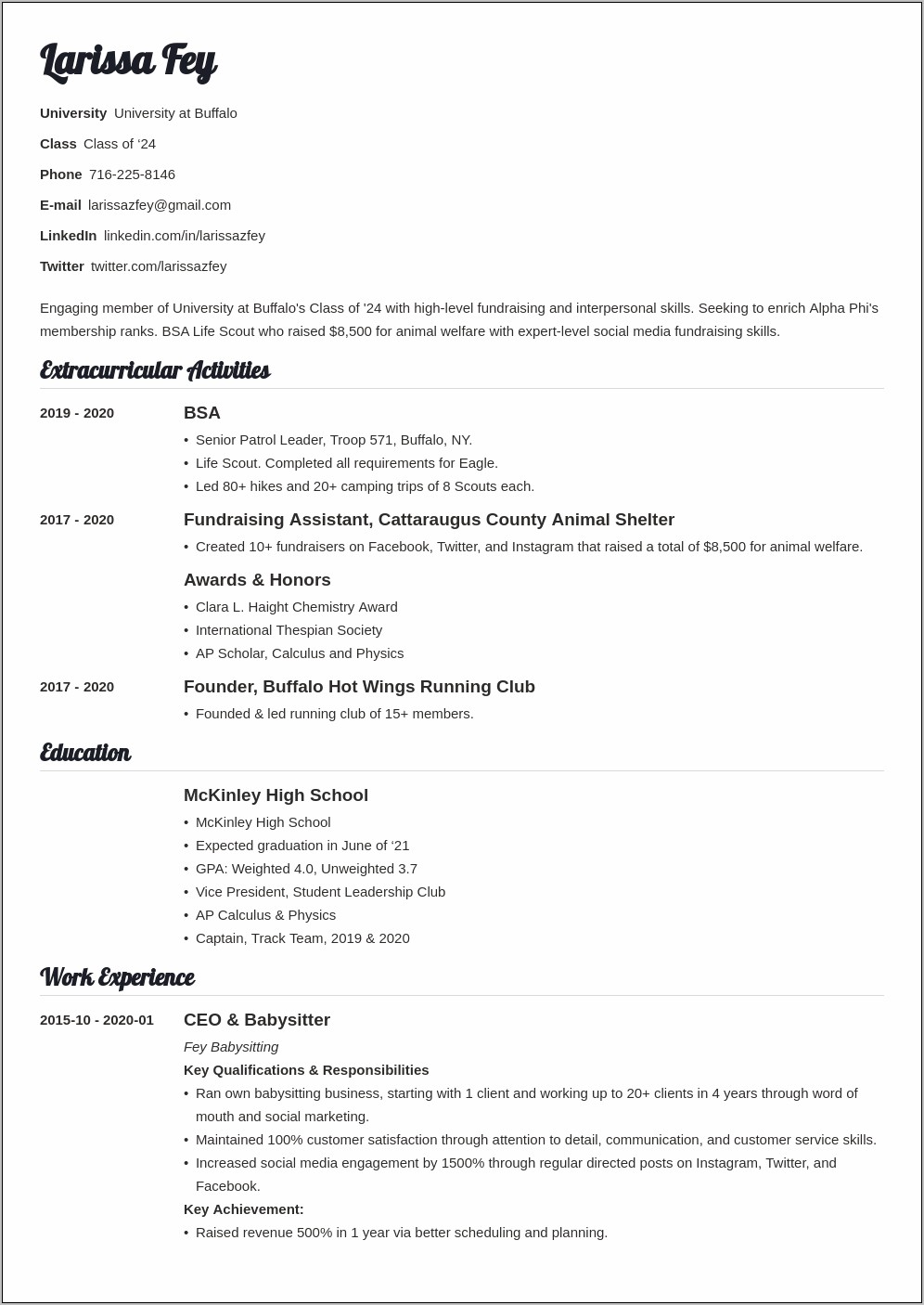 Best Font For Sorority Resume