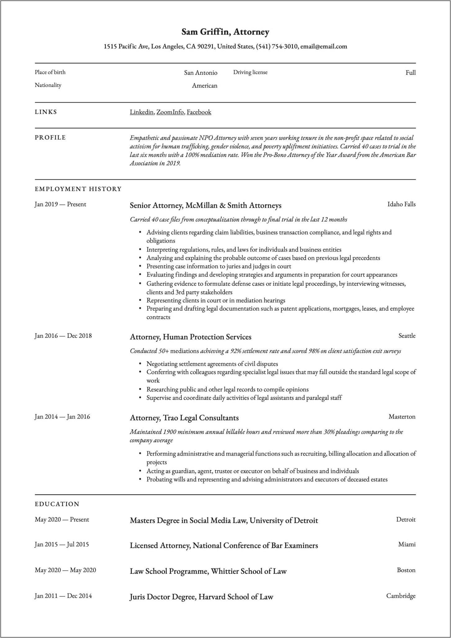 Best Format For Legal Resume