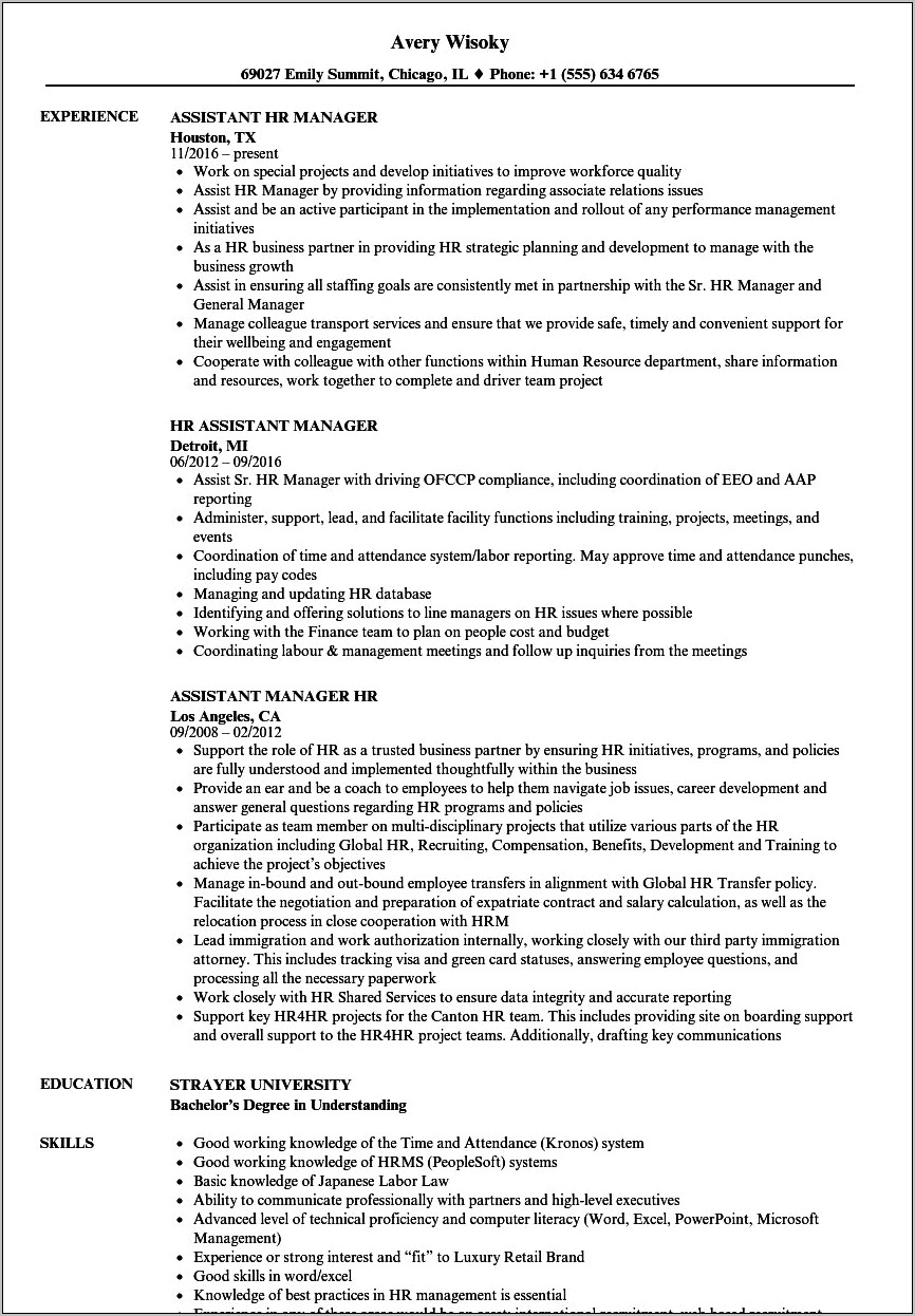 Best Hr Manager Resume Format