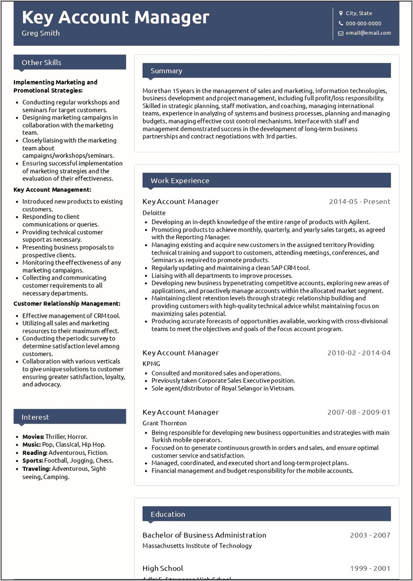 Best Key Account Manager Resume