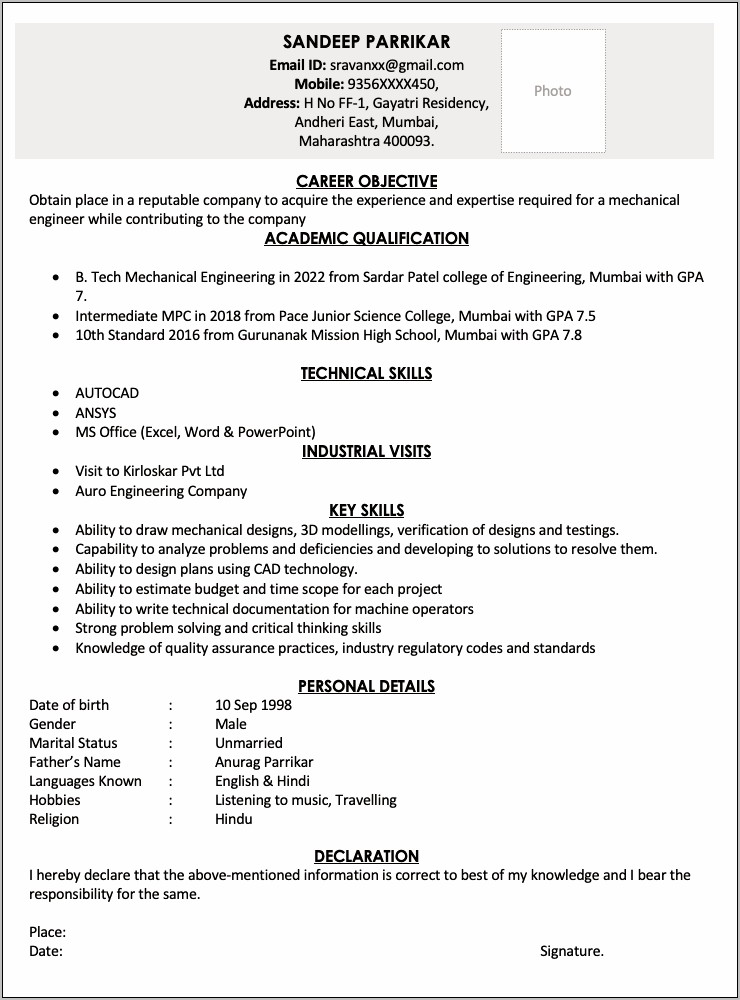 Best Objective Resume Mechanical Engineer