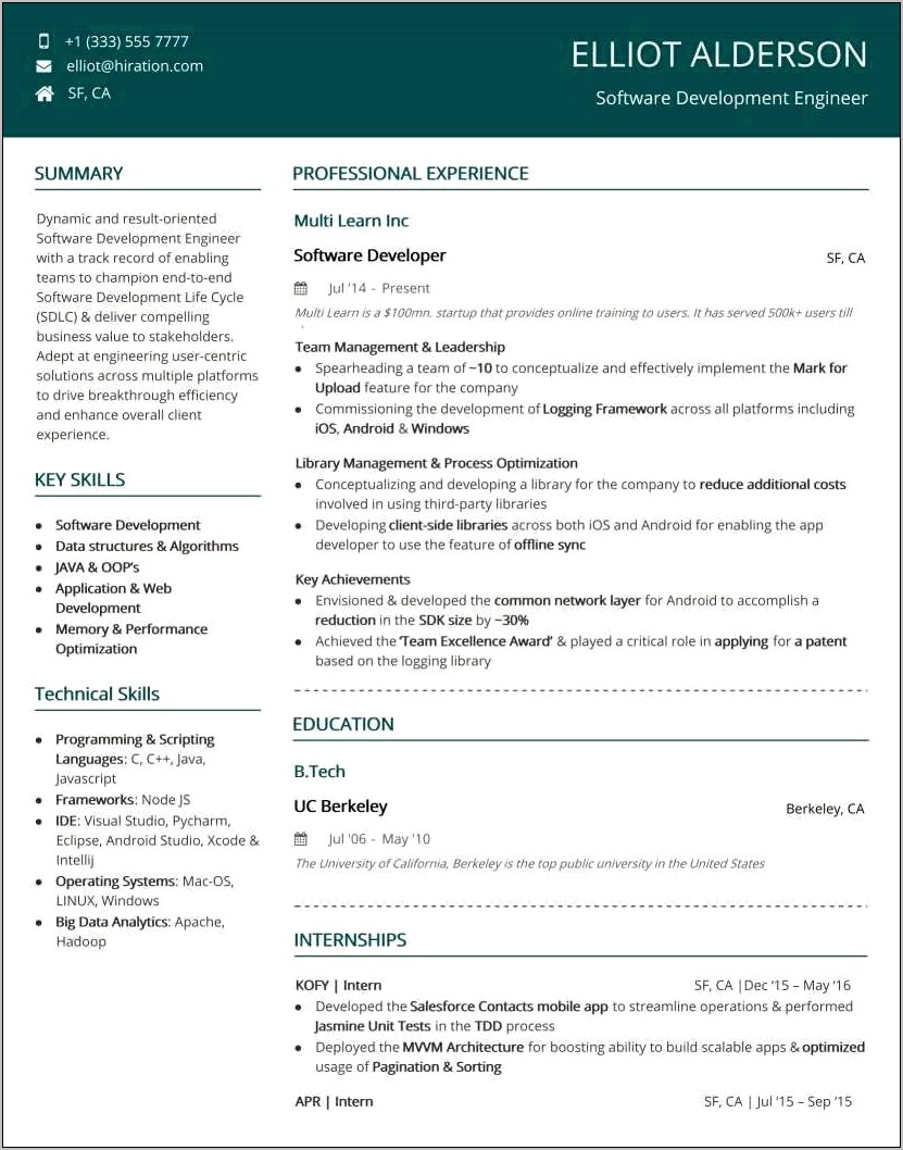 Best One Page Resume Samples