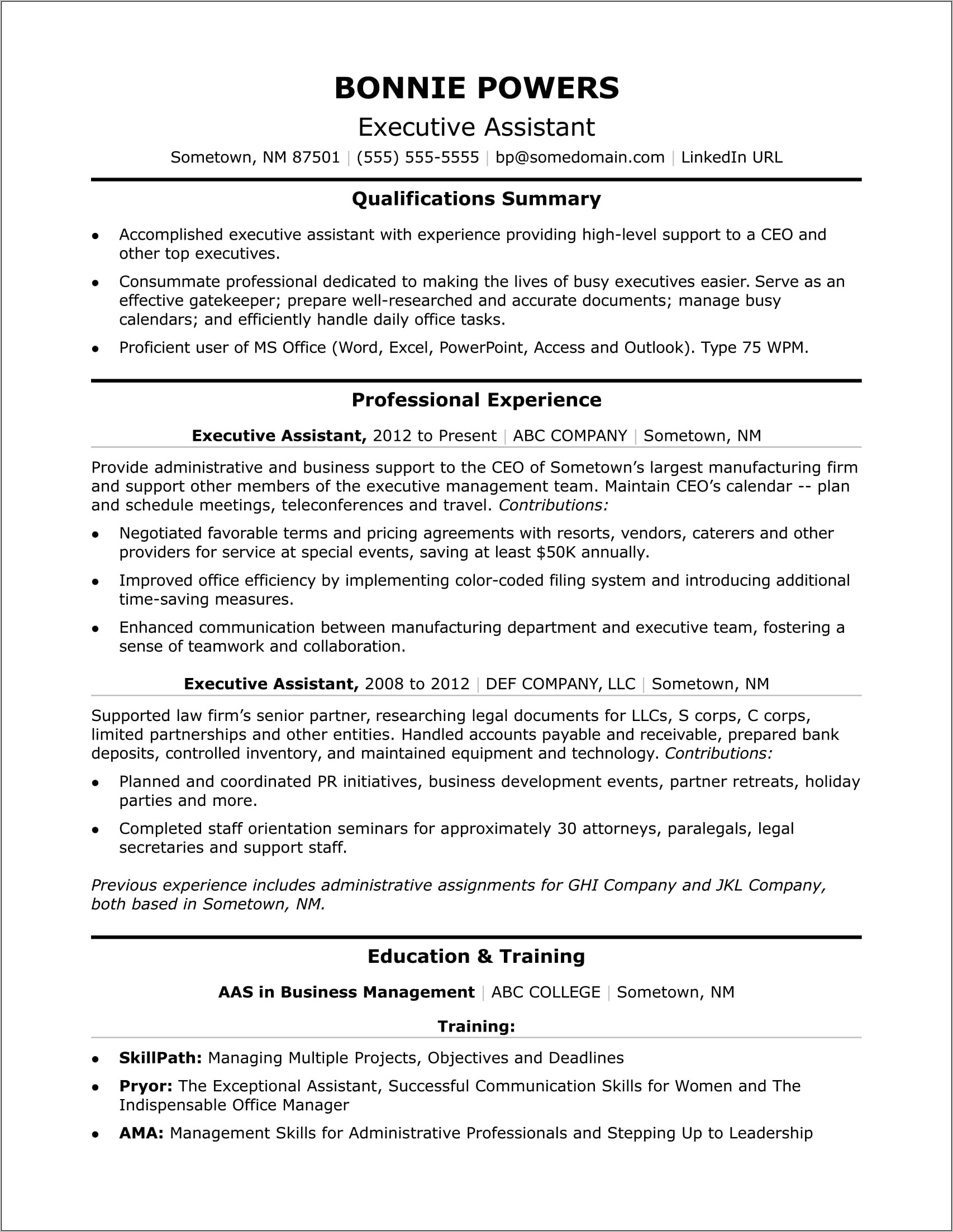 Best Professional Summary Resume Sample