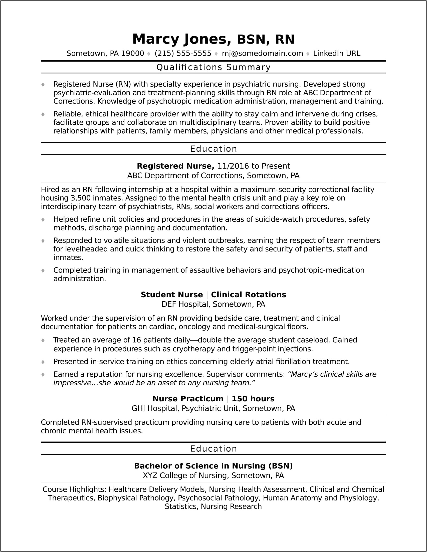 Best Resume For A Nurse