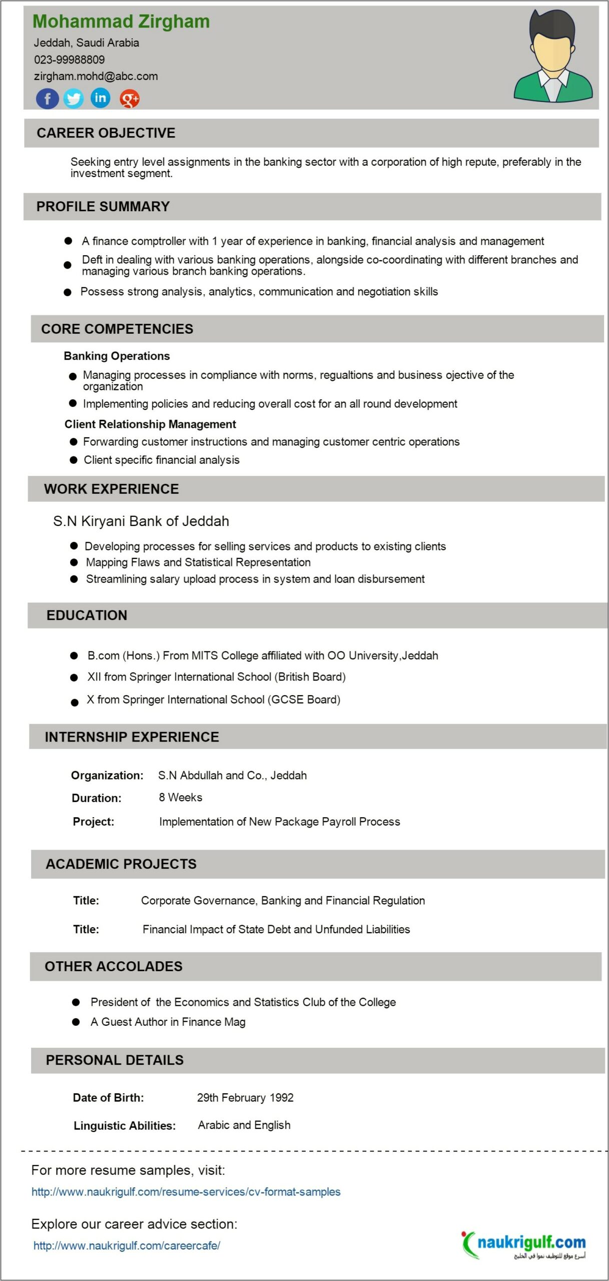 Best Resume For Banking Operation