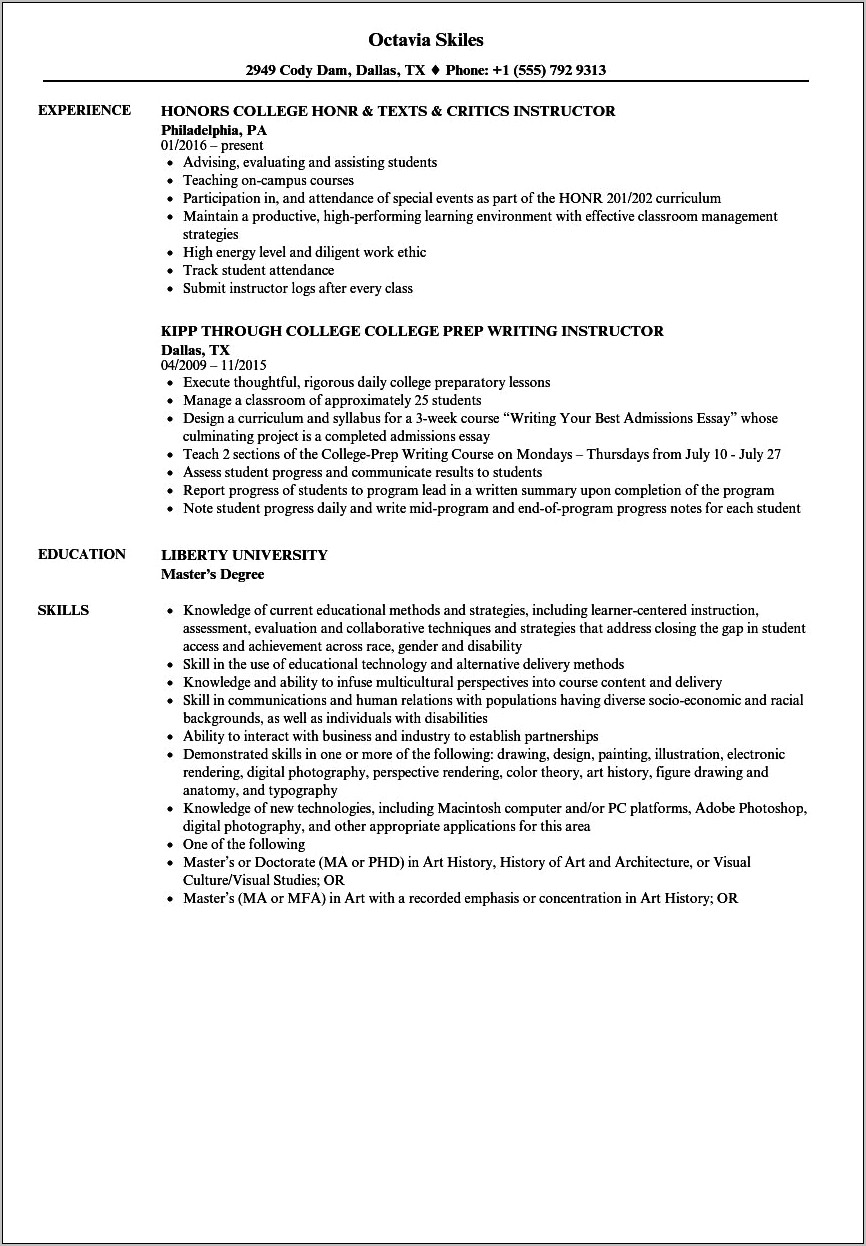 Best Resume For College Professor