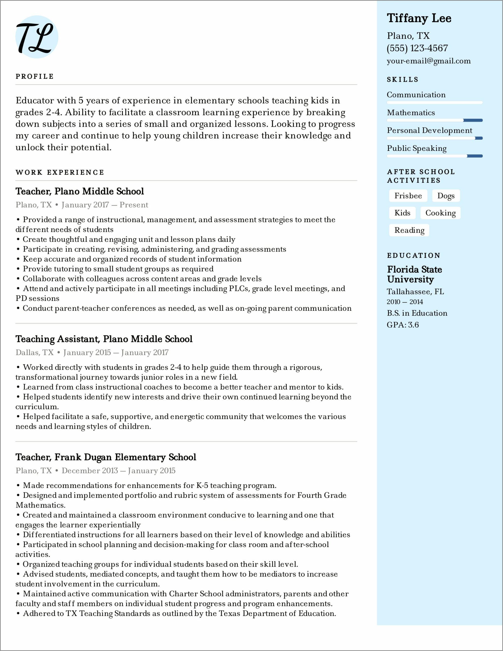 Best Resume For Experienced Teacher