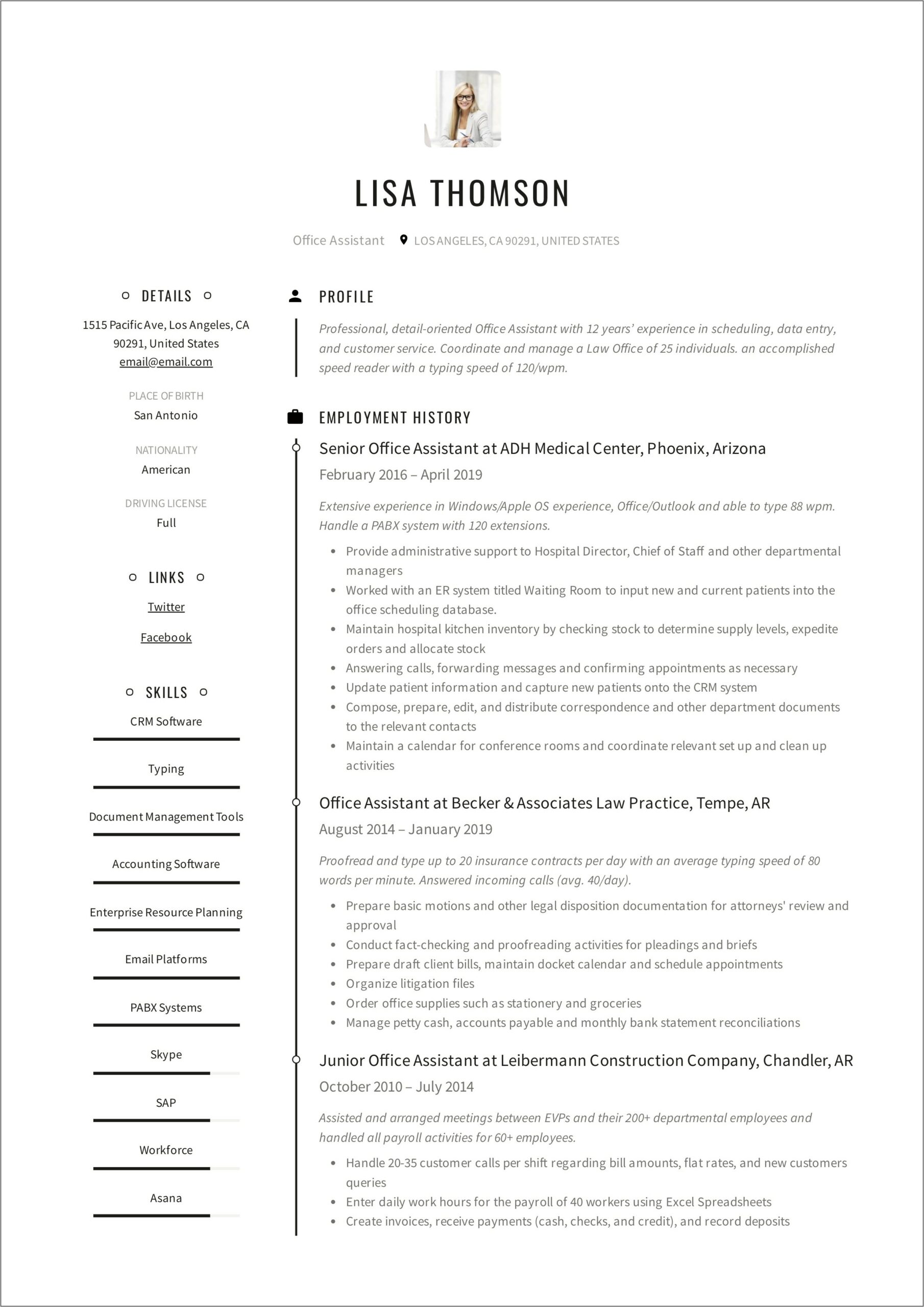 Best Resume For Office Assistant