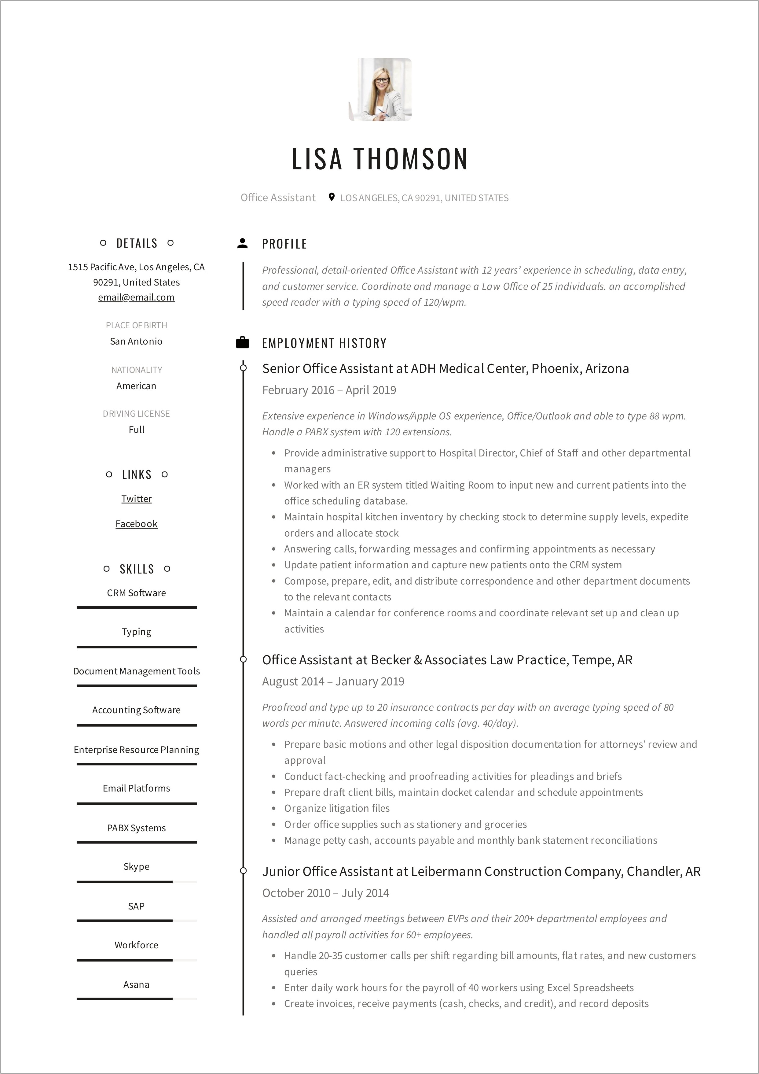 Best Resume For Office Assistant