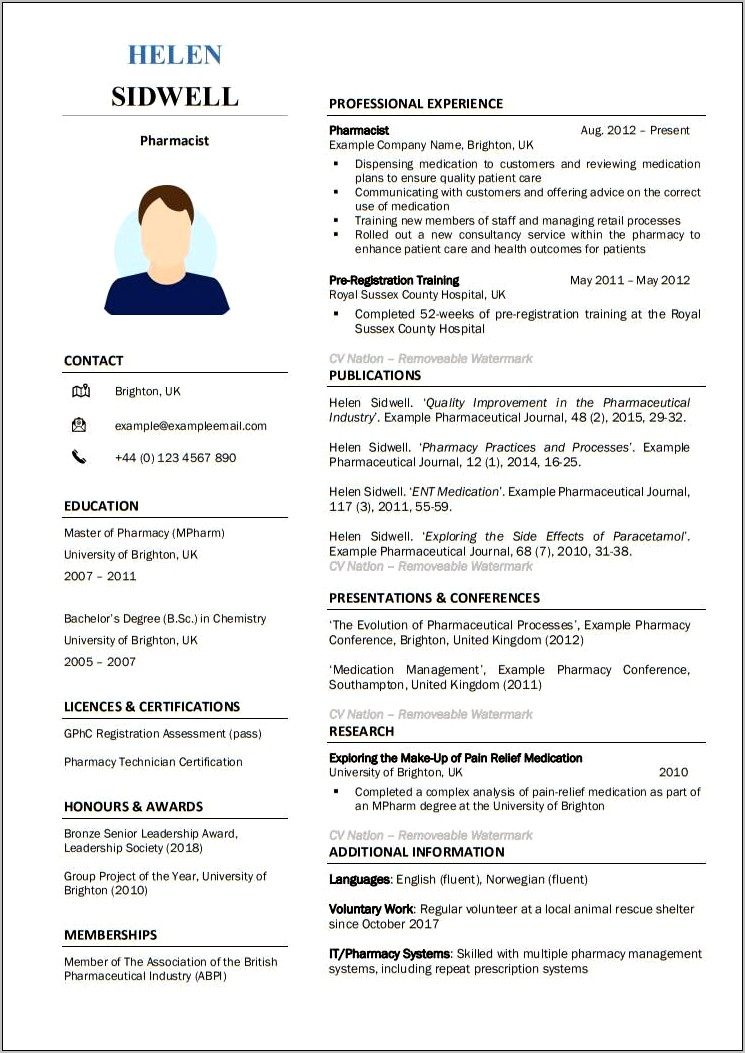 Best Resume For Pharmacists 2018