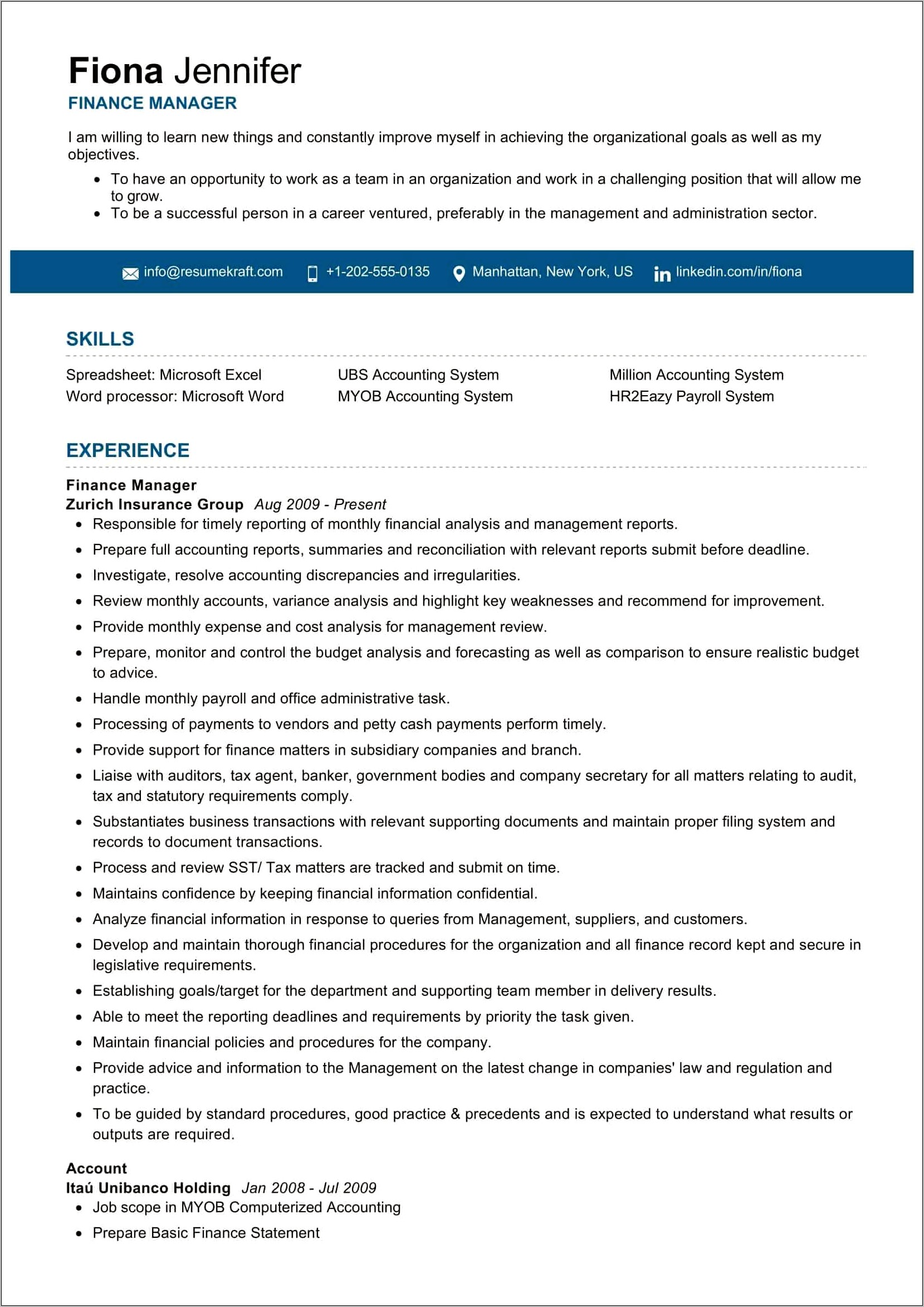 Best Resume Format For Finance